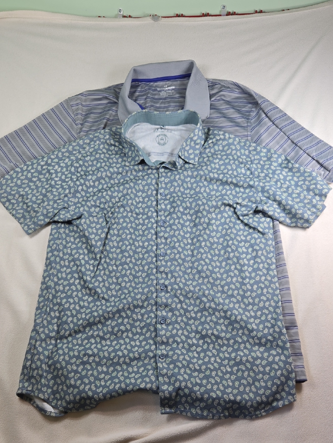 2 Golf Shirts Grand Slam Stiped And Desoto Paisley Shirts